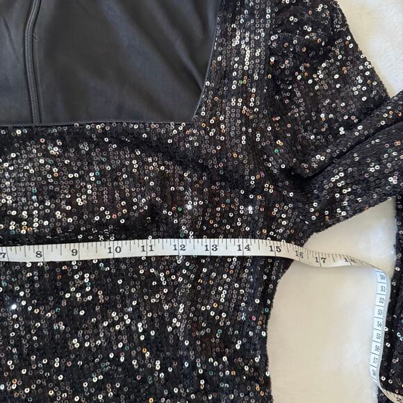 Lulus Festive Mood Black Sequin Long Sleeve Mini Dress M - Picture 6 of 7